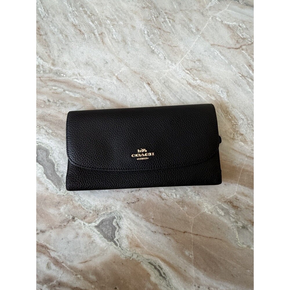 Coach Pebbled Leather Wallet Black Long Continental Wallet Minimalist Luxury
